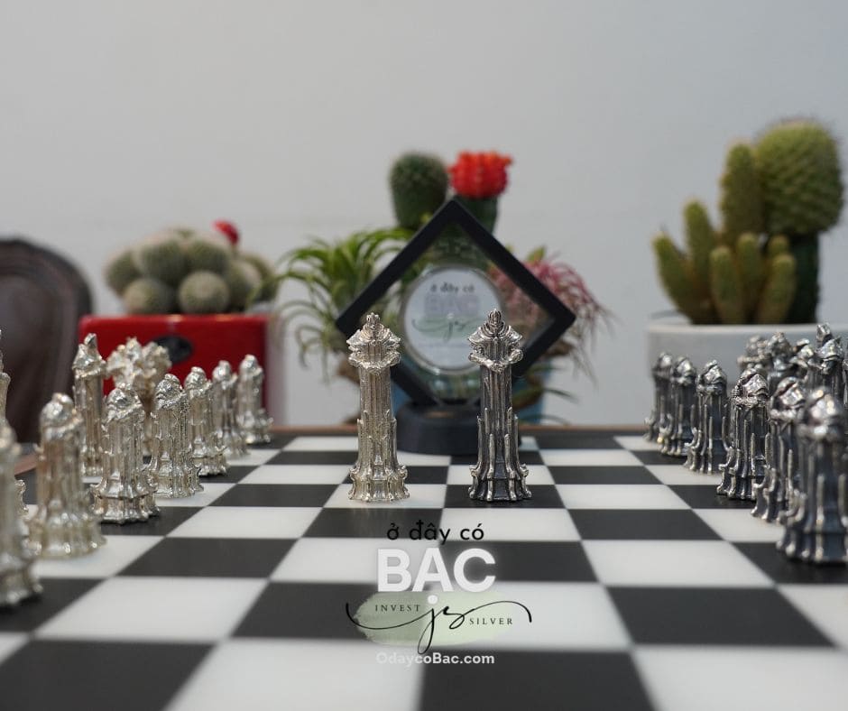 bộ cờ vua bằng bạc 925 quân vua